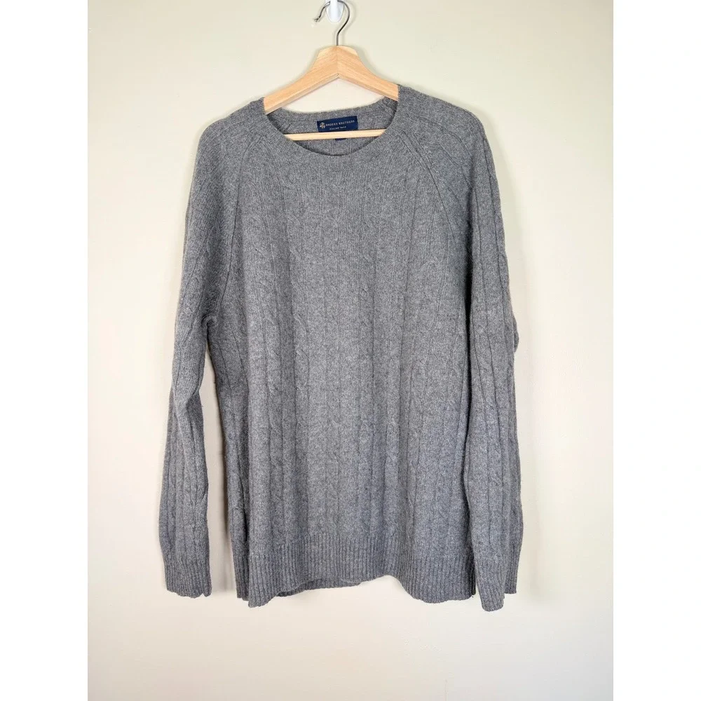 Brooks Brothers Gray 100% Italian Lambswool Cable Knit Sweater XXL Mens